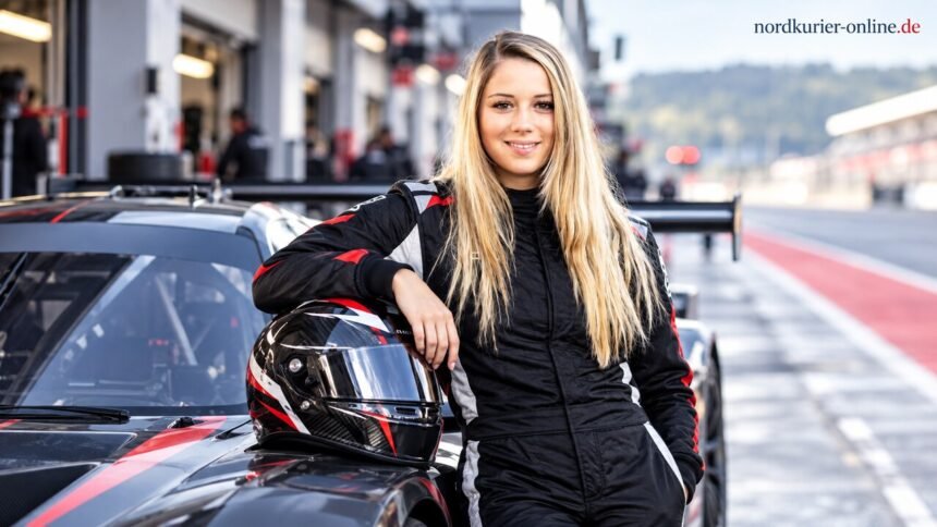 Carrie Schreiner an einem GT-Rennwagen in der Boxengasse