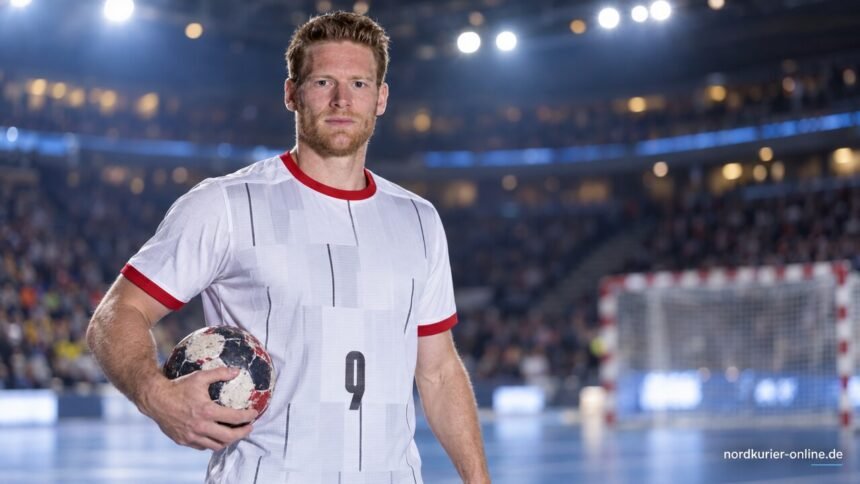 Tobias Reichmann in einem redaktionell bearbeiteten Handballstadion
